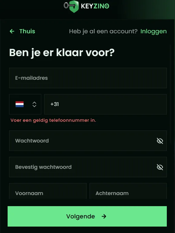 Keyzino Casino Registratie